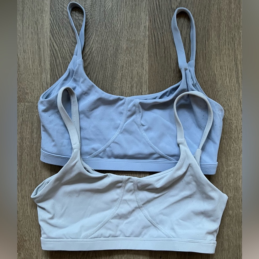 Two BuffBunny Sports Bras in Grey and Light Blue - Small